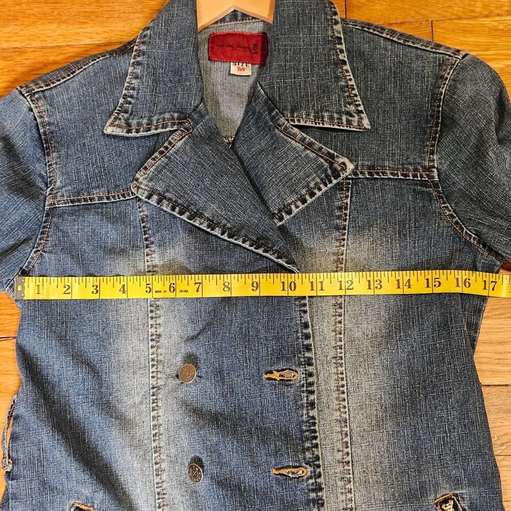 Womans distressed utility military style double breasted button up cotton denim - Picture 12 of 12